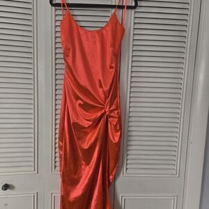 JLUXLABEL Vibrant Orange Satin Dress